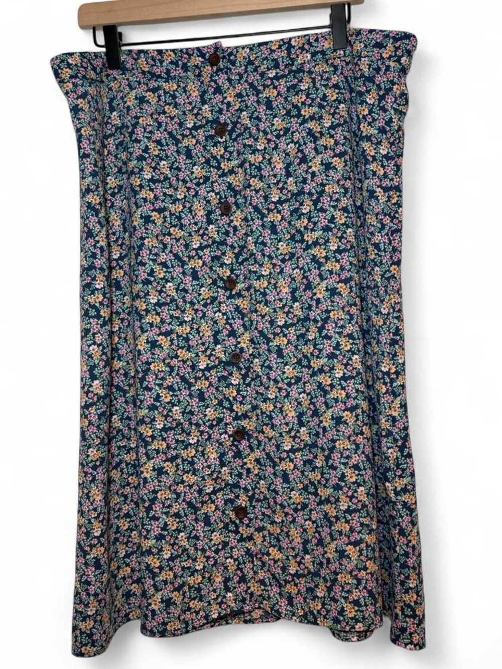 Navy Blue Floral Midi Skirt